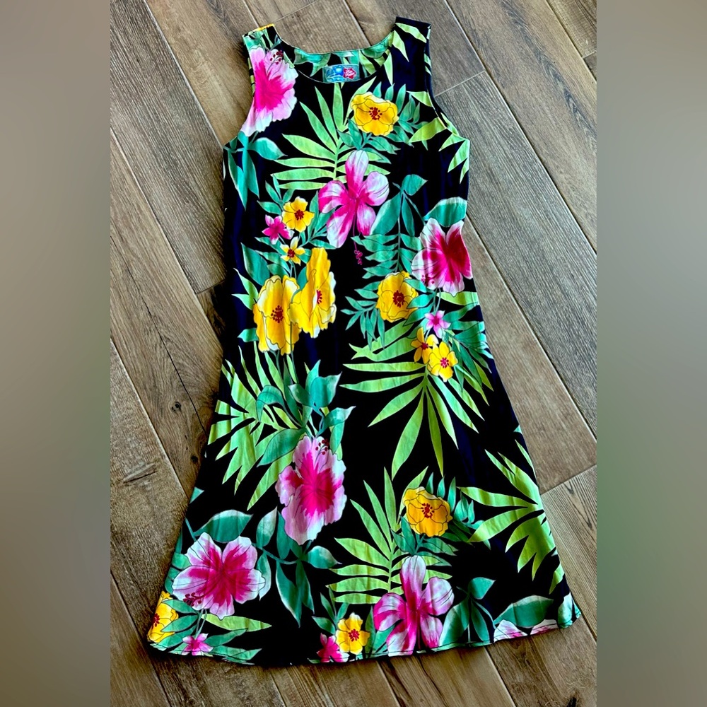 Hilo Hattie The Hawaiian Original Tropical Floral Midi Sleeveless Dress …